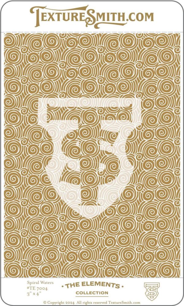 A stylized emblem with intricate designs on a patterned background.