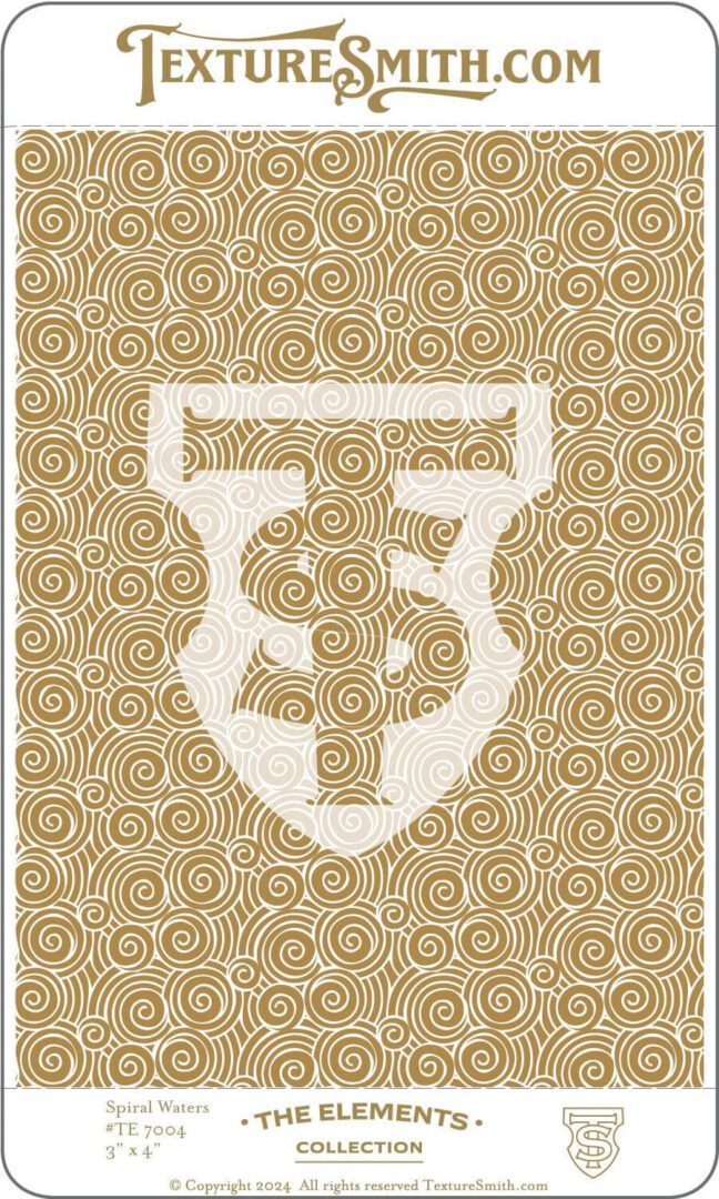 A stylized emblem with intricate designs on a patterned background.