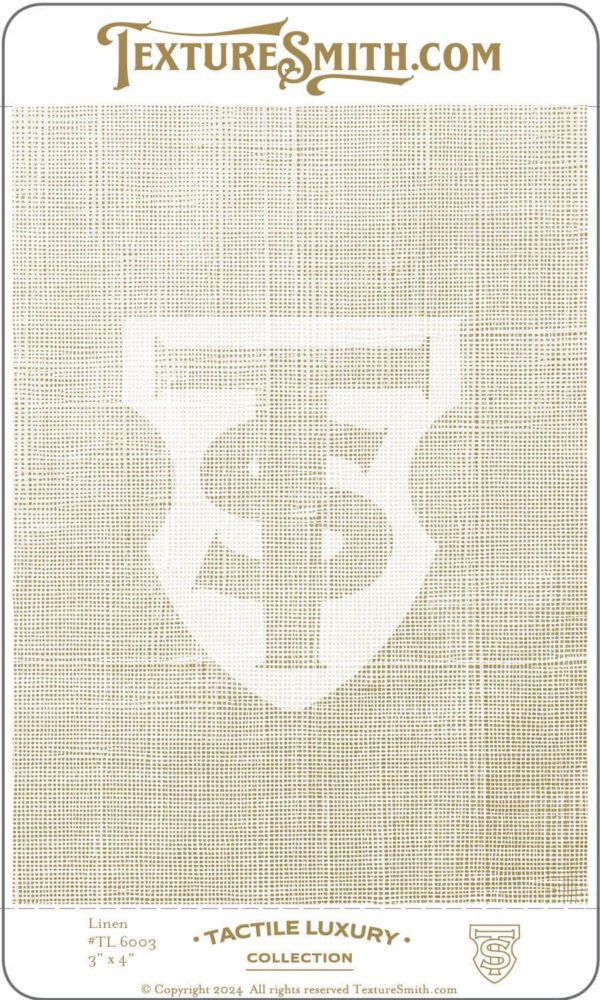 White stylized monogram logo on textured beige background.
