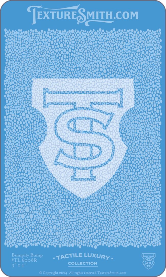 A blue mosaic tile emblem featuring stylized letters.