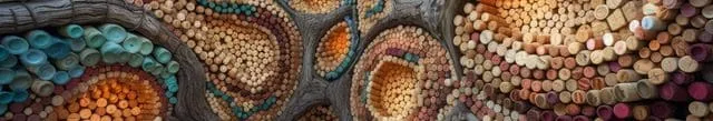 Close-up of circular cork arrangements in a textured pattern.