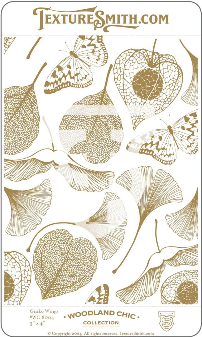 Elegant botanical pattern featuring various leaves and seed pods in muted tones.